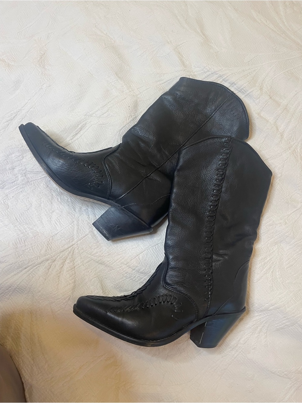 Vintage 90s Zodiac Black Cowboy Leather Boots